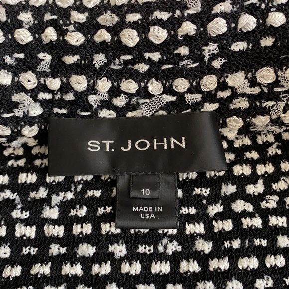 St. John | Textured Knit One Button Long Blazer Jacket Black/White (10) - Picture 10 of 16